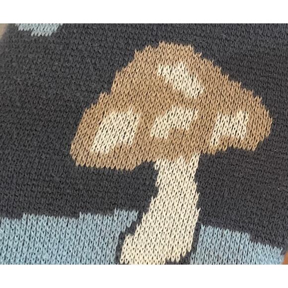 Hollister Cotton Blend Blue Cropped Cardigan, Mushrooms, Flowers, Size S - Picture 5 of 14